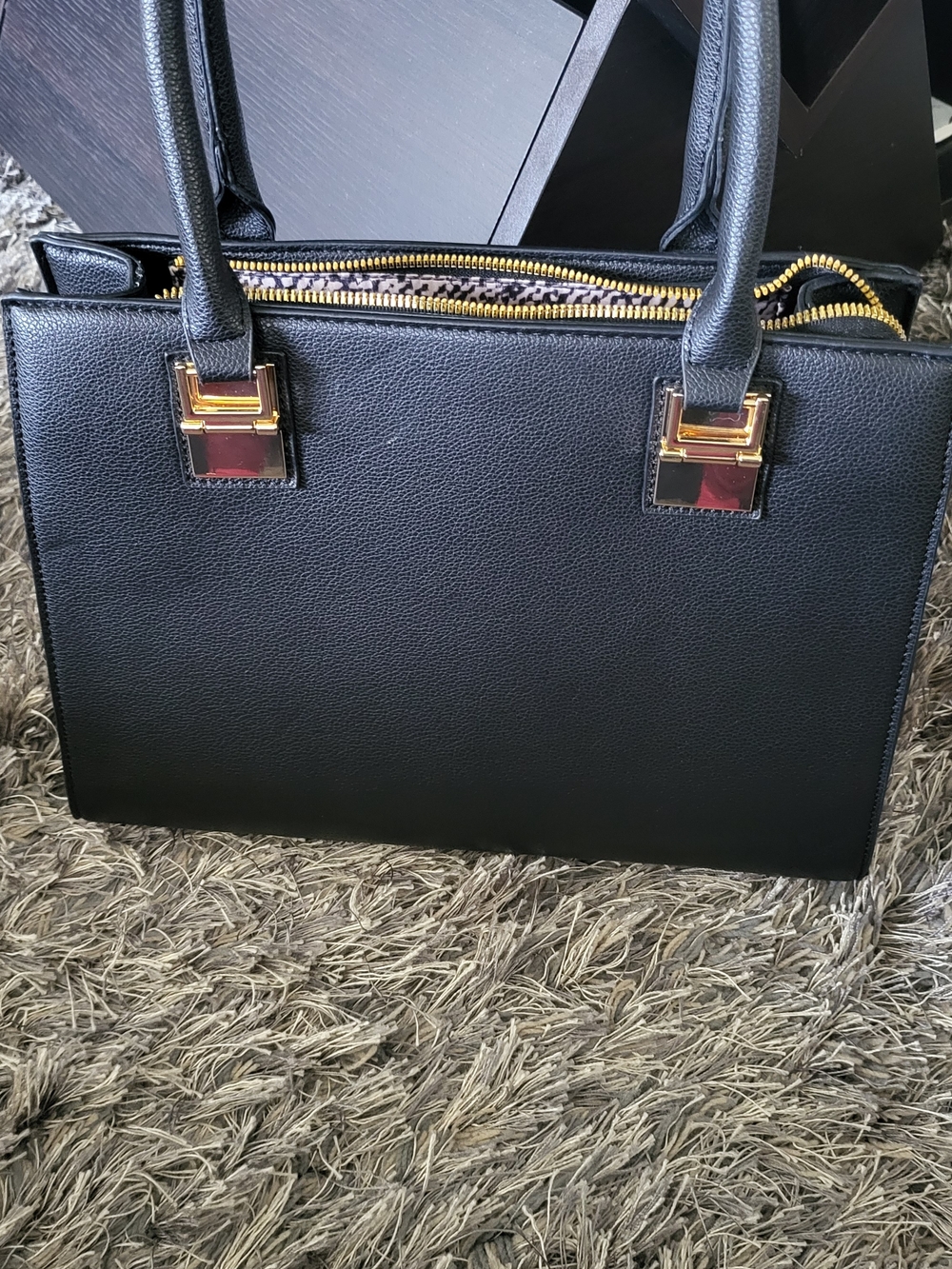 Structured Black Tote with Gold Hardware